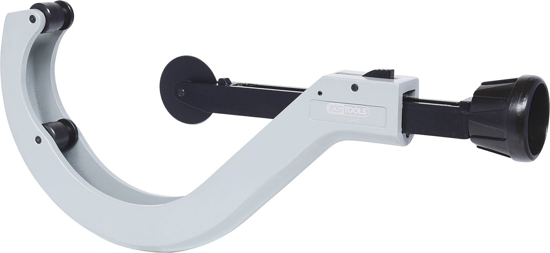 Ein großer Bügel-Mikrometer mit silbernem Körper und schwarzem Messschlitten, verwendet zur präzisen Messung kleiner Abstände.