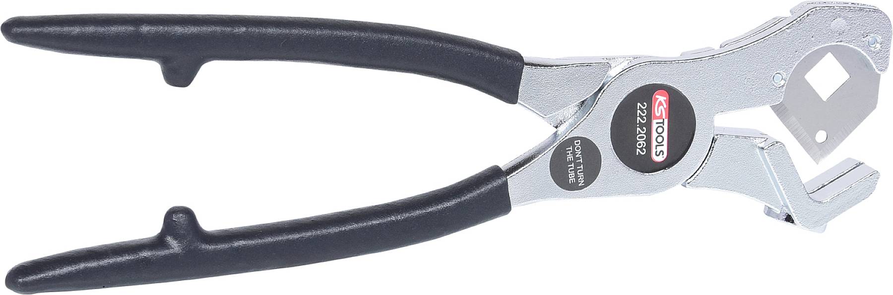 Handzange mit schwarzen Griffen und metallenem Kopf, geeignet für Arbeiten an Auspuffsystemen. Aufschrift 'KS Tools 12.1024'.