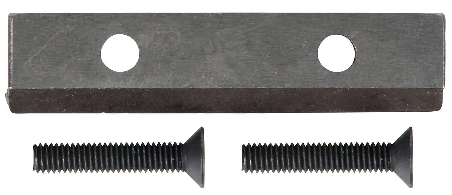 Ein rechteckiges Metallstück mit zwei Löchern und zwei schwarzen Schrauben darunter. Schrauben dienen zur Befestigung des Metallstücks.