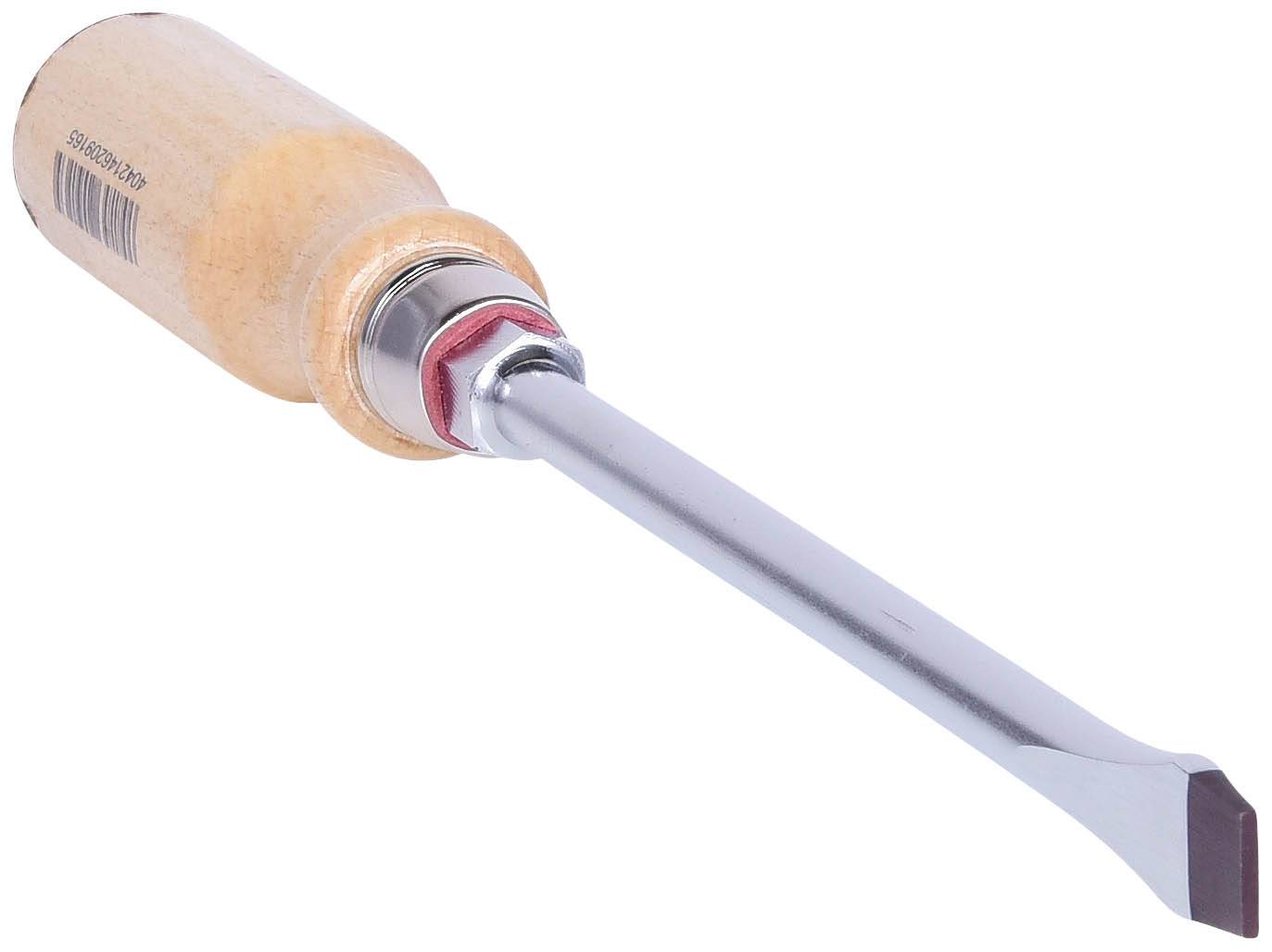 Holzstimmhammer mit Metallklinge und Holzgriff, seitlich liegend. Geeignet zum Bildhauern und Schnitzen.