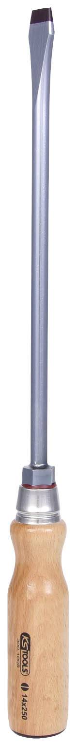 Schraubendreher mit Holzgriff und Metallklinge.