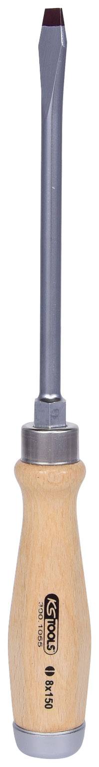 Ein Schraubendreher mit Holzgriff und Metallklinge.