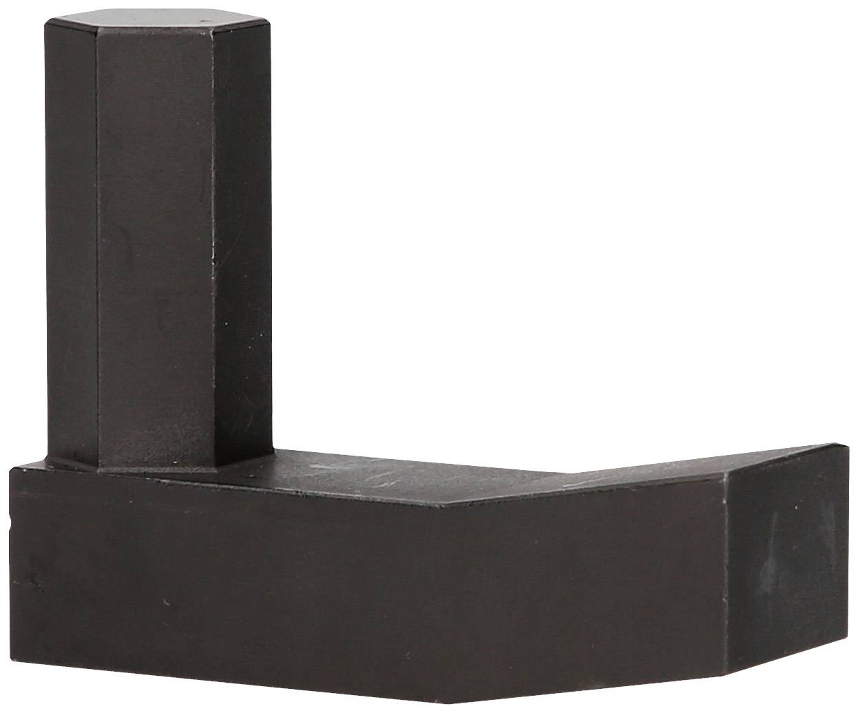 Schwarzes L-förmiges Metallobjekt mit einem rechten Winkel.