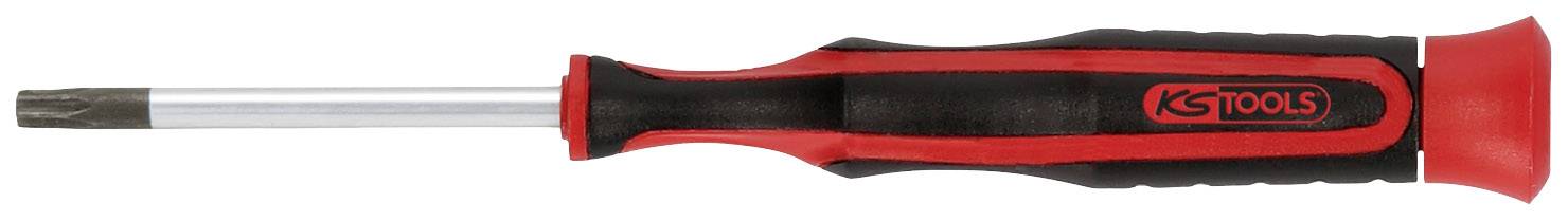 Ein Schraubenzieher mit schwarzem Griff und roten Akzenten, gekennzeichnet mit 'KS Tools'.