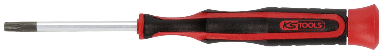Ein roter und schwarzer Schraubendreher mit ergonomischem Griff, geeignet für Torx-Schrauben, liegt horizontal.
