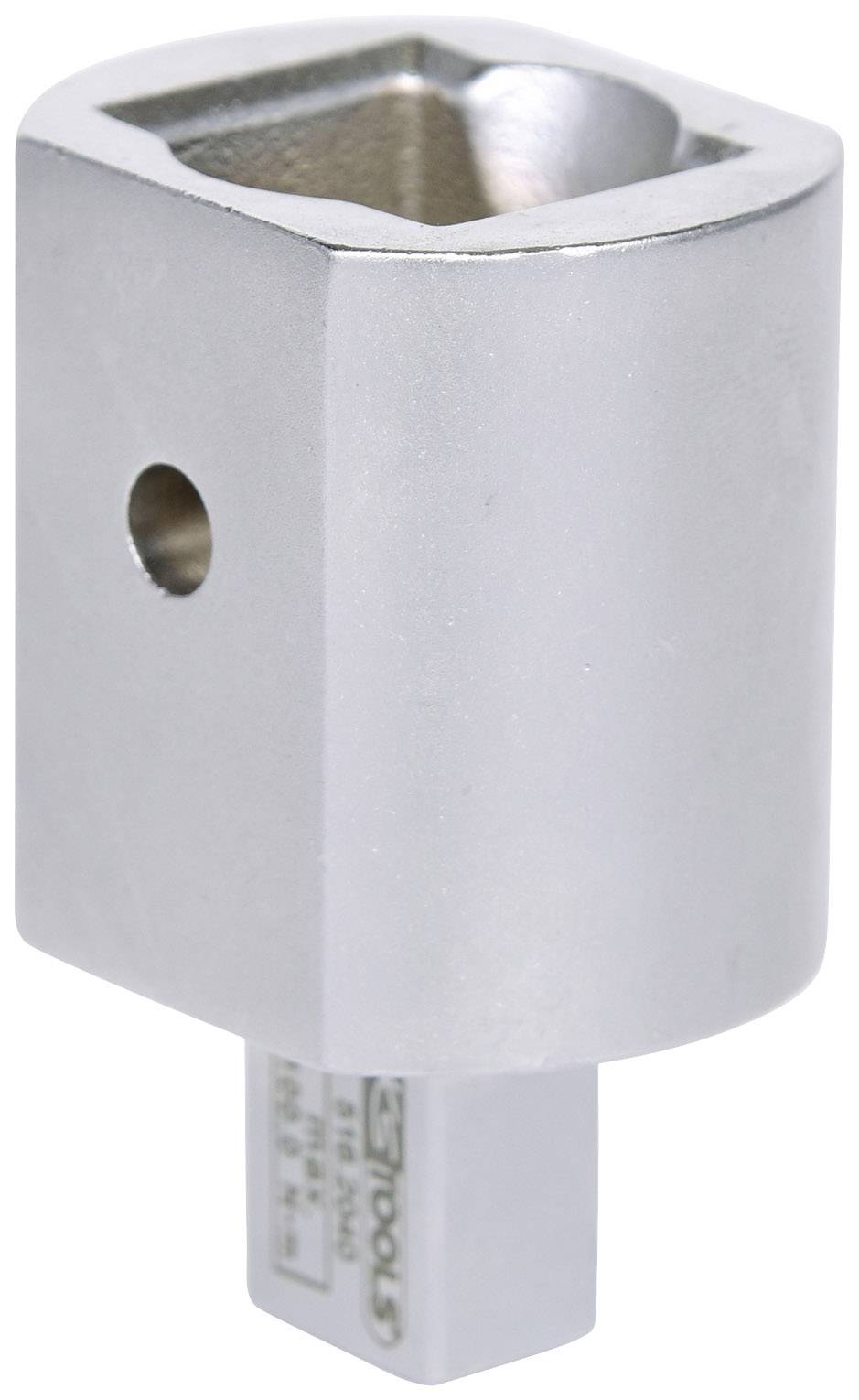 Metalladapter mit quadratischer Öffnung und kleiner, gerader Basis. Verwendet, um Werkzeuge miteinander zu verbinden.