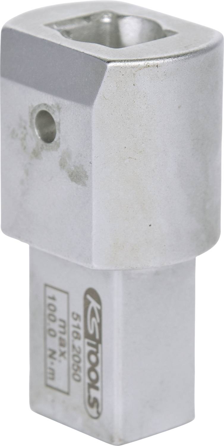 Silberfarbener KS Tools Adapter mit quadratischer Form, geeignet für den Einsatz mit einem Drehmoment von bis zu 100,0 Nm.