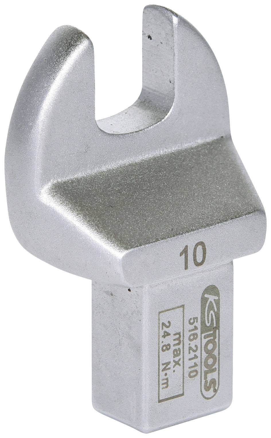 Ein silberner Maulschlüsselaufsatz mit der Aufschrift '10', geeignet für Drehmomente bis 24,8 Nm, von KS Tools.