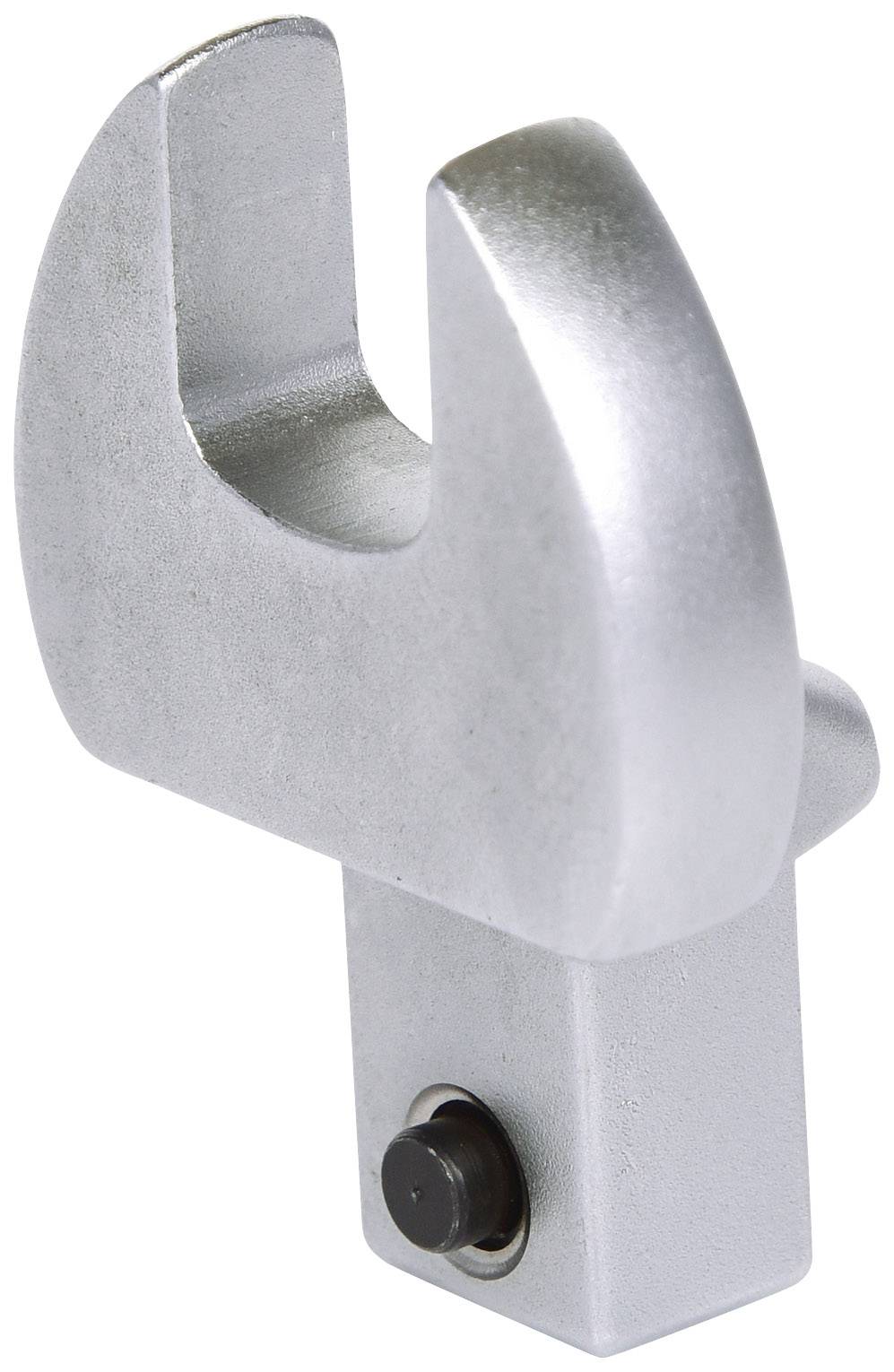 Metallobjekt mit C-förmiger Öffnung, möglicherweise ein Werkzeugaufsatz oder Halter.