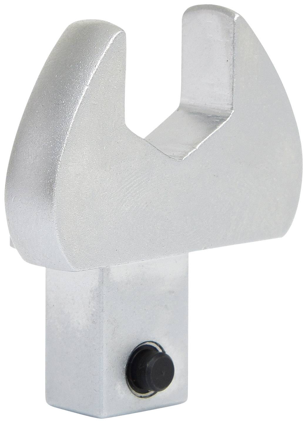 Metallischer hakelförmiger Gegenstand, der vermutlich als Befestigung oder Verbindungselement dient, mit rechteckiger Basis und abgerundetem oberen Bereich.