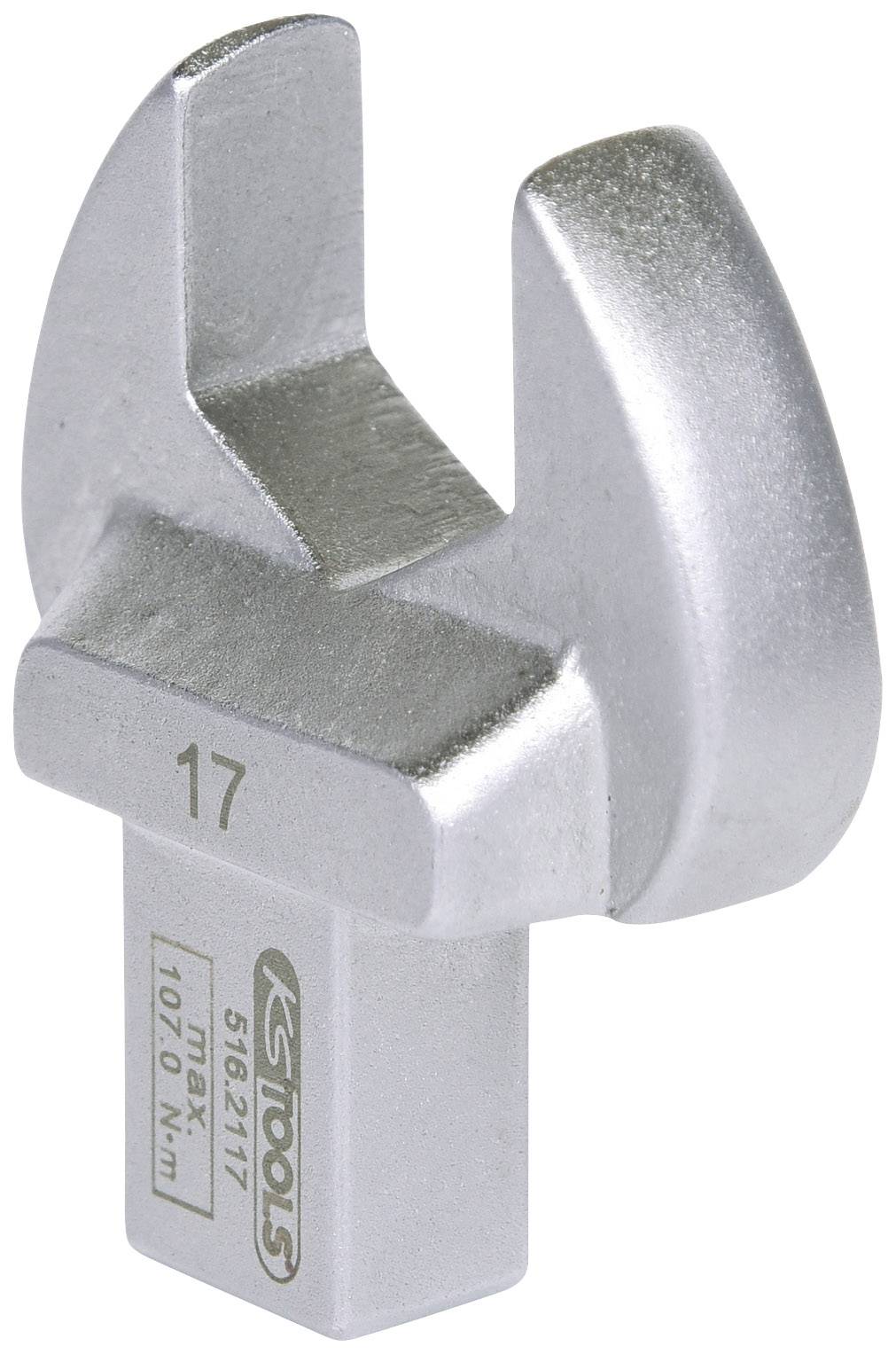 Ein silberner Gabelschlüsselkopf mit der Aufschrift '17' und 'KS Tools 516.1217' für präzise Schraubarbeiten.