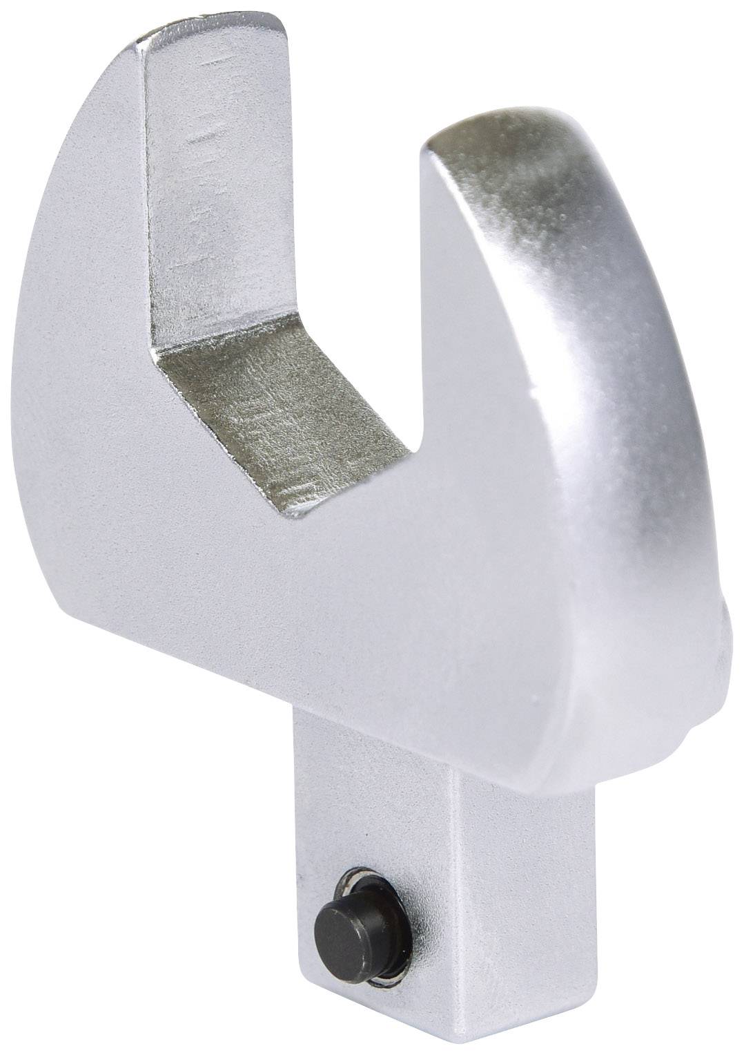Silberner Metallhaken mit gebogener Form und rechteckiger Basis, geeignet zum Aufhängen oder Befestigen von Gegenständen.