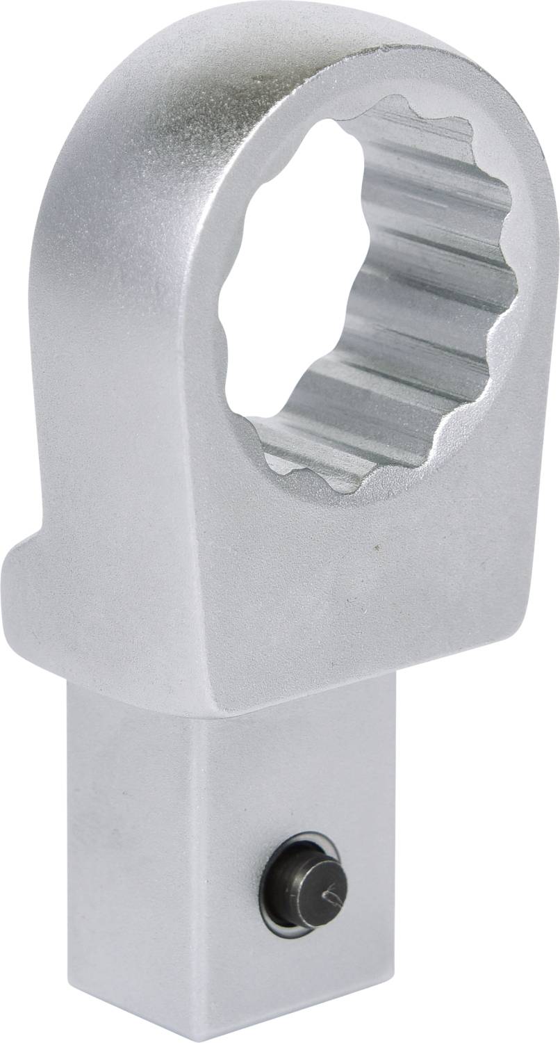 Metallischer Ringaufsatz mit gezahnter Innenseite, befestigt an einem quadratischen Sockel, vermutlich Werkzeugersatzteil.