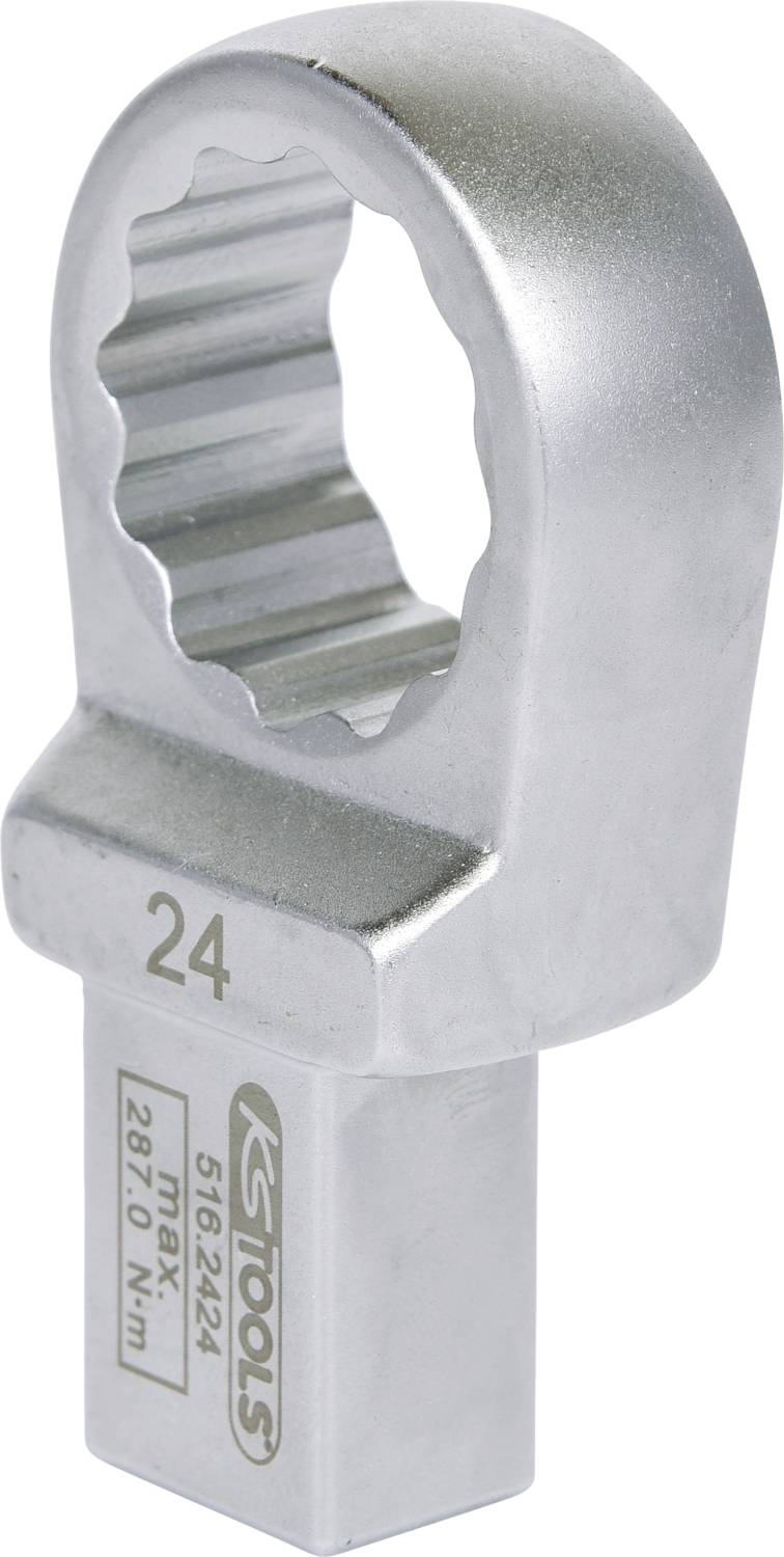 Ein silberner Steckschlüsselkopf mit 24 mm Größe. Aufdruck zeigt 'KS Tools' und maximale Kapazität von 287 Nm.