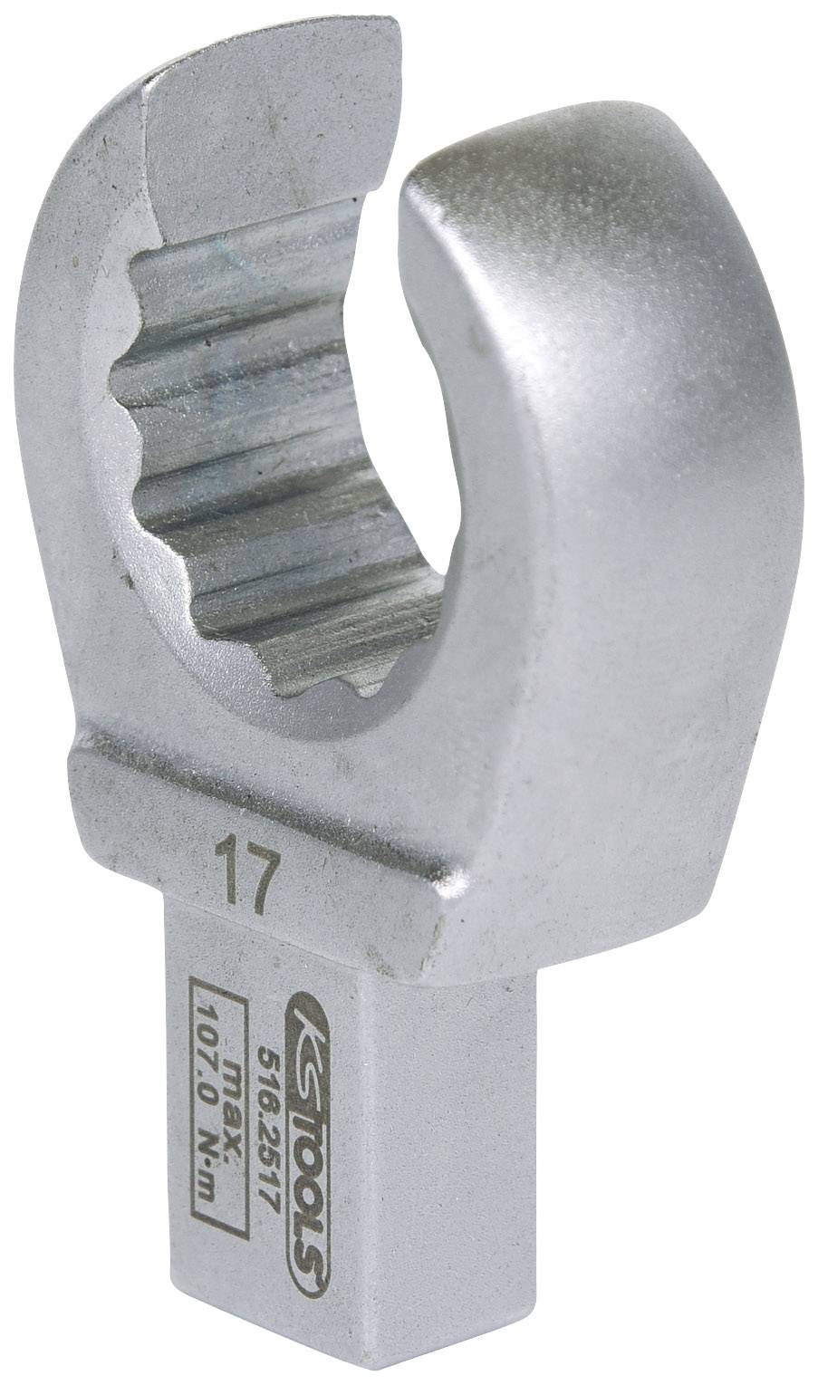 Offener Ringschlüsselaufsatz aus Metall, Größe 17, vom Hersteller KS Tools. Verwendet zum Anziehen oder Lösen von Muttern und Schrauben.