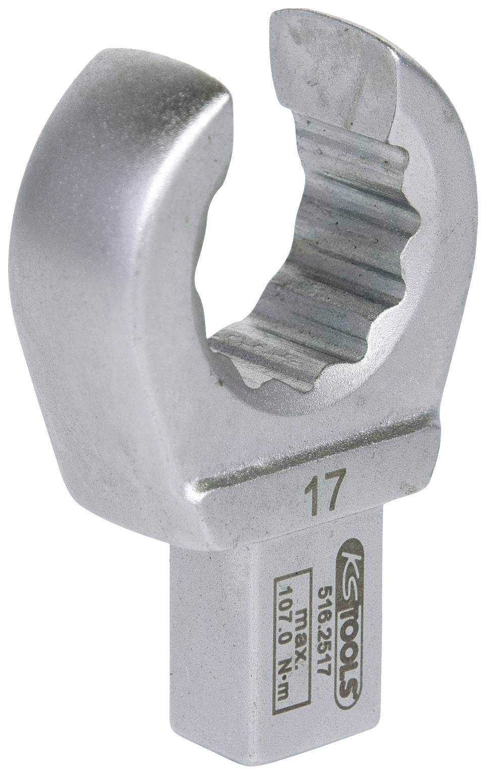 Offener Ringschlüssel mit 17 mm Größe, silberfarben; für schwer zugängliche Stellen, zeigt Firmenlogo und Modellnummer.