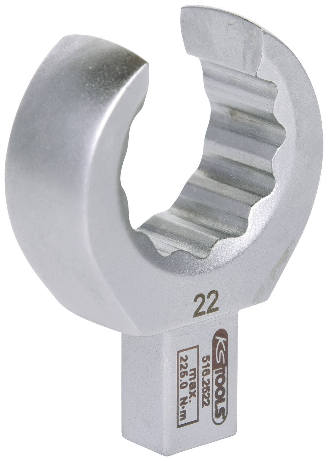 Offener Doppel-Ringschlüssel, Größe 22, mit geriffeltem Innenring. Geeignet für spezifische mechanische Anwendungen.