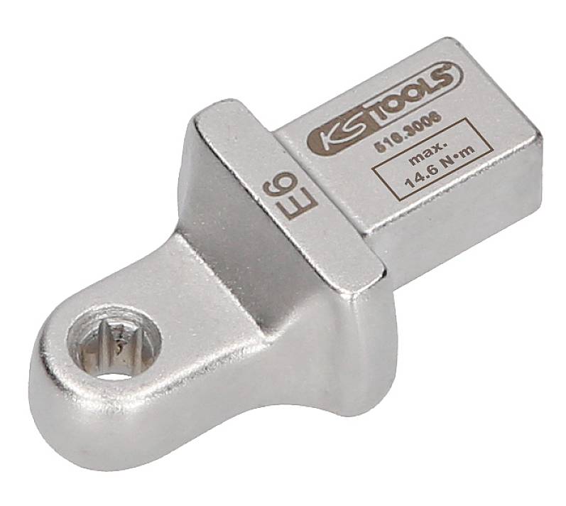 Metalladapter von KS Tools, Typ E6, mit maximaler Drehmomentbelastung von 14,6 Nm, gezeigt in silbernem Finish.