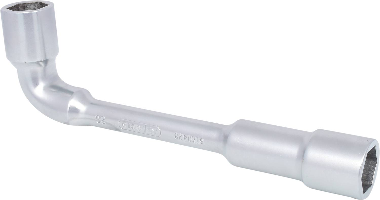 L-förmiger Schraubenschlüssel aus Metall mit unterschiedlichen Sechskantgrößen an den Enden zur Verwendung in der Mechanik.