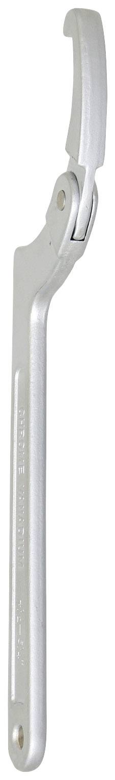 Silberner Hakenschlüssel mit geschwungenem Ende, geeignet zum Befestigen oder Lösen von Schraubverbindungen an Maschinen oder Fahrzeugen.