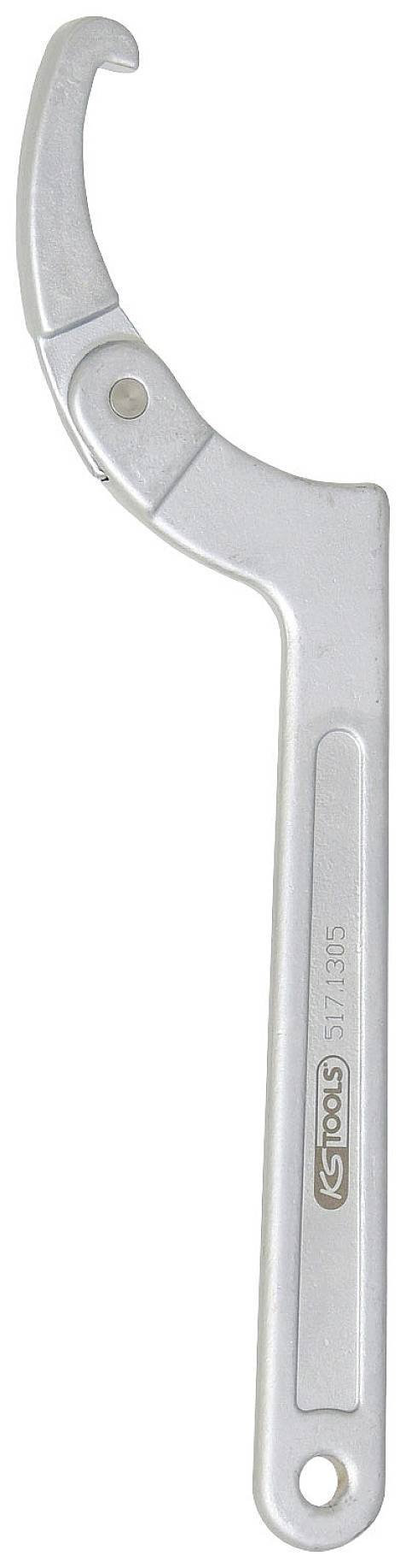 Ein silberner Hakenschlüssel mit der Aufschrift 'KS Tools'. Werkzeug zur Befestigung oder Lockerung von Schraubverbindungen.