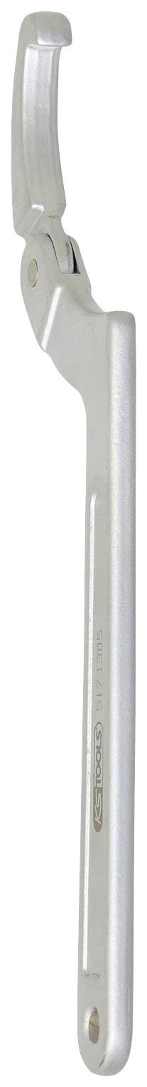 Ein silberner Dosenöffner mit einem Griff und einem gebogenen Schneidemesser. Modell mit einfachem Hebelmechanismus.