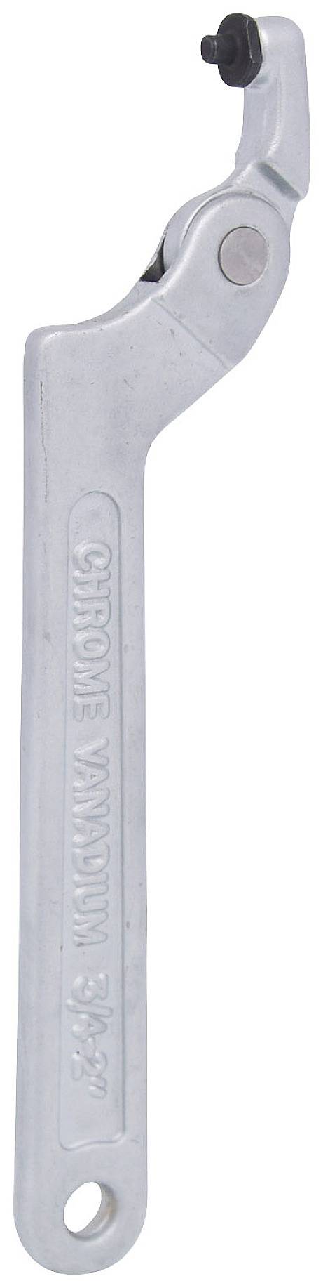 Silberner Pedalschlüssel mit beweglichem Kopf, geeignet für Fahrradreparaturen. Graviert mit 'CHROME VANADIUM 34675' auf dem Griff.