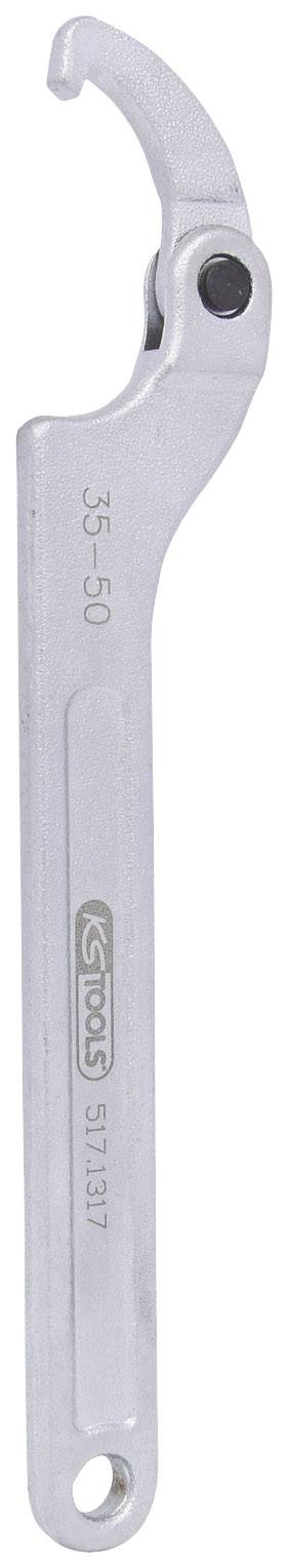 Ein Hakenschlüssel aus Metall, auf dem '35-50' und 'TOOLS' gestempelt sind. Er wird zum Lösen oder Anziehen von Muttern verwendet.