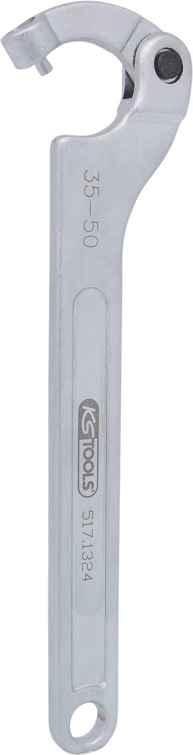 Silberner Hakenschlüssel mit der Aufschrift 'KS Tools 35-50'. Verwendet zum Lösen und Festziehen von Befestigungselementen.