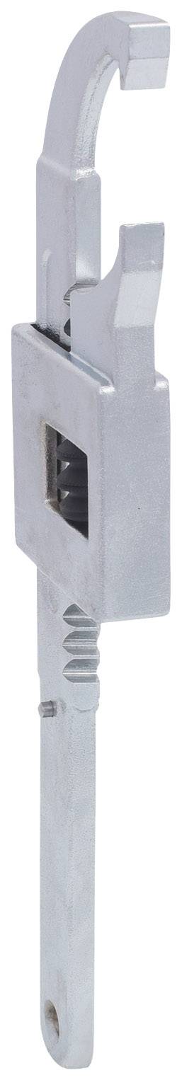 Ein verstellbarer Rohrschlüssel aus Metall, aufrecht gezeigt. Ideal zum Greifen und Drehen von Rohren.