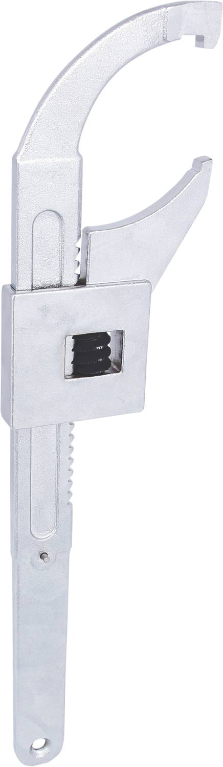 Ein silberner verstellbarer Rohrschlüssel mit rutschfestem Griff, geeignet zum Festziehen oder Lösen von Rohren oder Muttern in Installationen.