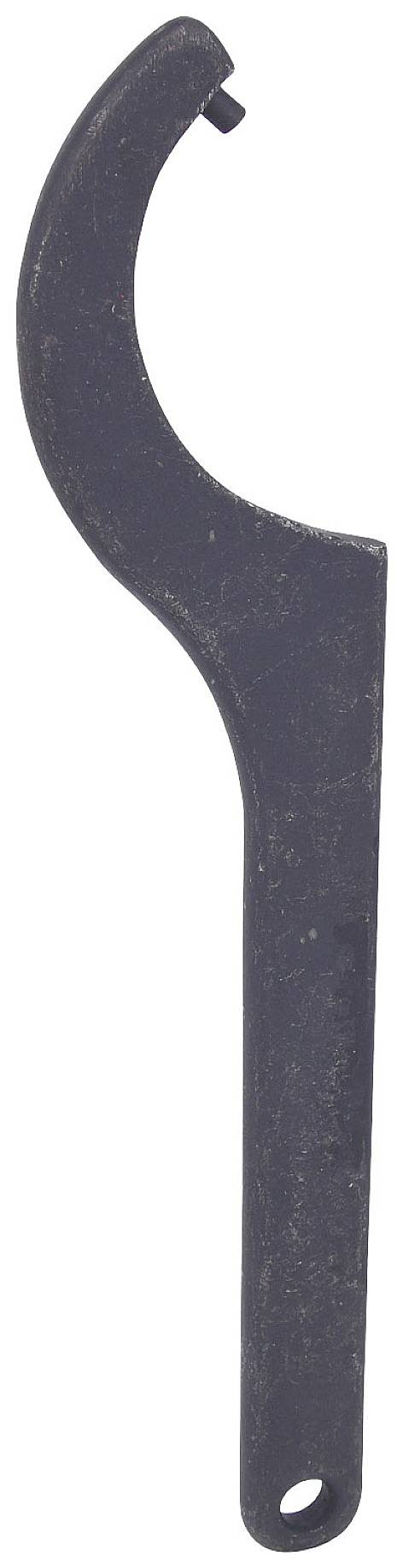 Ein verrosteter Hakenschlüssel, verwendet zum Anziehen oder Lösen von keilförmigen Muttern. Geeignet für Werkzeug- und Maschinenreparaturen.
