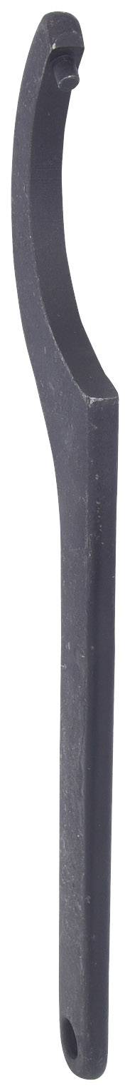Ein ergonomisch geformter schwarzer Haken- oder Hakenschlüssel aus Metall, oft verwendet zum Lösen oder Anziehen von Rundmuttern.