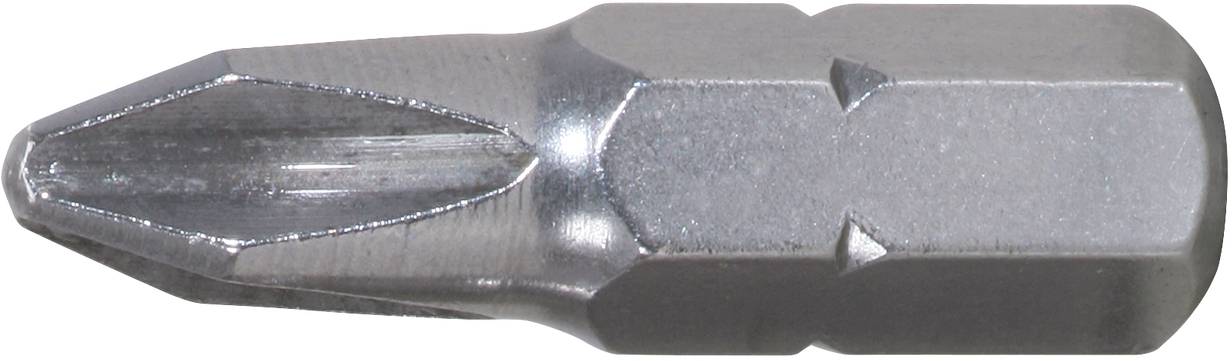 Bithalter für Kreuzschlitzschrauben, silberfarben, mit hexagonaler Basis und schmalerer, geriffelter Spitze zum Eindrehen von Schrauben.