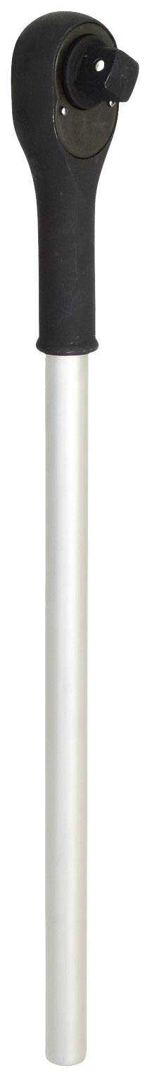 Ein langer, grauer Drehmomentschlüssel mit einem schwarzen, runden Kopf.