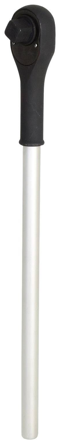 Langer silberner Hebel mit rundem schwarzen Ende, geeignet für den Einsatz als Werkzeug oder Hebelstange.