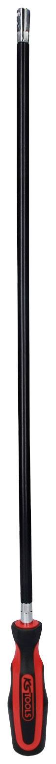 Stablampe mit rotem Griff und schwarzem Schaft, leuchtet nach oben, geeignet für Werkstatt- oder Outdoor-Einsatz.