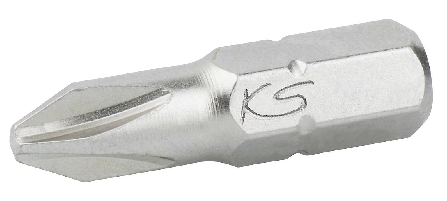 Kreuzschlitz-Bit aus Metall mit gravierten Buchstaben 'KS'.