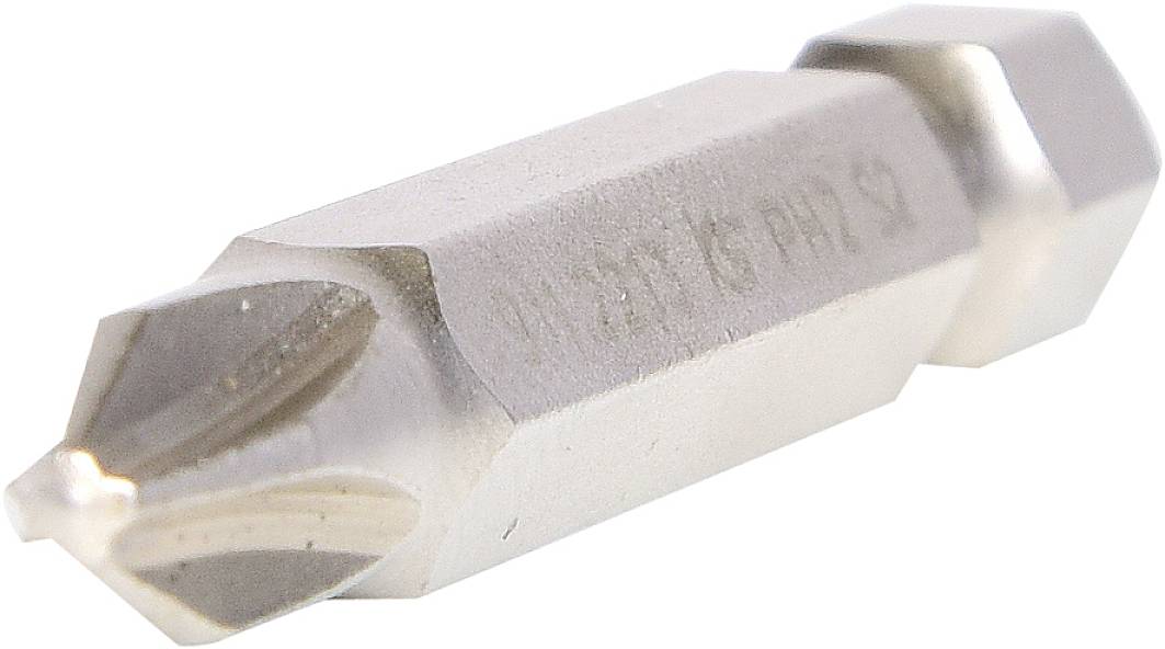 Kreuzschlitz-Schraubendreher-Bit aus Metall mit gravierter Größe und Herstellerkennzeichnung.