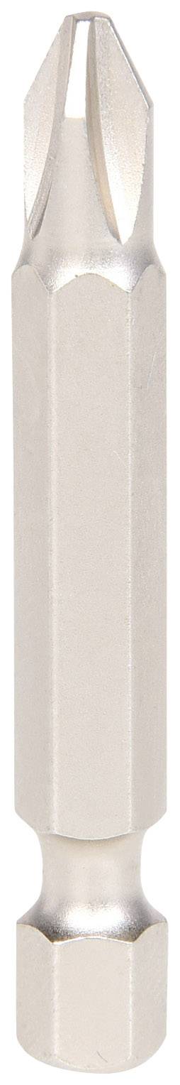 Kreuzschlitz-Schraubendreher-Bit aus Metall, silberfarben, mit sechseckigem Schaft und kreuzförmiger Spitze für Schraubenmontage.