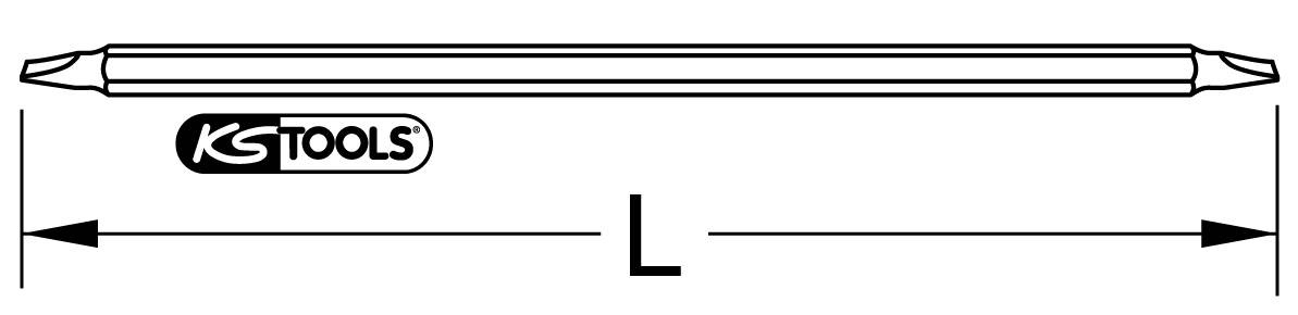 Rändelstift mit zwei Spitzen, oben und unten konisch verjüngt. Markiert mit 'KS TOOLS' Logo in der Mitte.