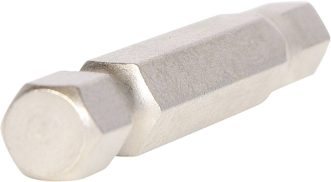 Ein metallischer Schraubendreher-Bit mit sechseckiger Form, passend für Schrauben mit Innensechskant.