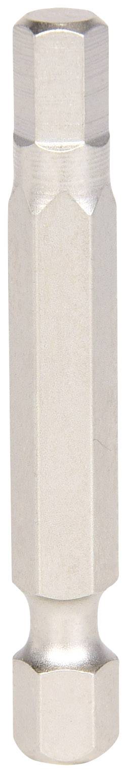 Sechskant-Bit mit silberner, metallener Oberfläche, zylindrische Form und abgeflachte Enden, zur Verwendung mit Schraubendrehern geeignet.