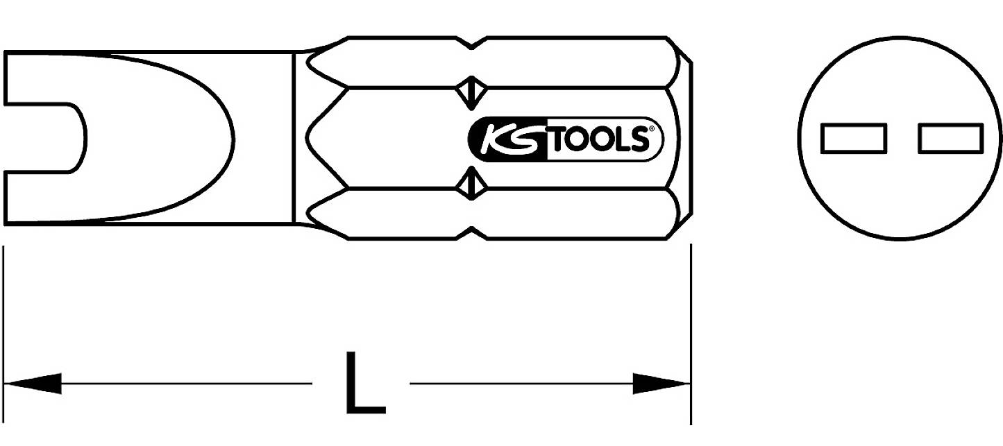 Die Abbildung zeigt einen Schlitzschraubendreher von KS Tools in Seitenansicht. Rechts ist die Frontansicht der Klinge zu sehen.
