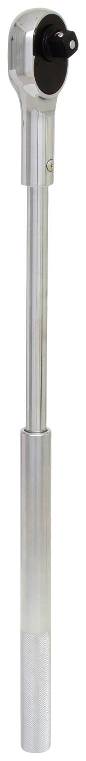 Silberner Drehmomentschlüssel mit langem Griff und schwarzem Kopf, verwendet zum präzisen Anziehen von Schrauben und Muttern.