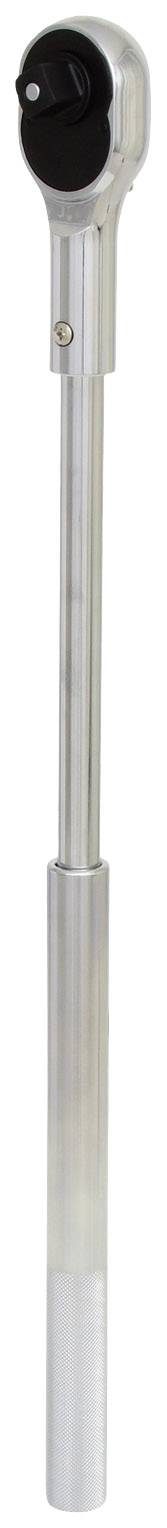 Ein verstellbarer Drehmomentschlüssel aus Metall mit einem schwarzen Kopf und einem ergonomischen Griff, geeignet für präzises Anziehen von Schrauben.