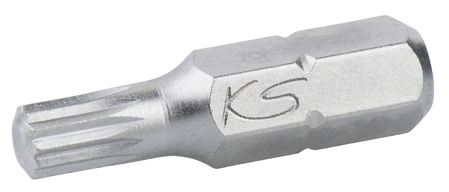 Achtkant-Bit mit Torxkopf und KS-Gravur, aus Metall, industrielle Werkzeugkomponente.