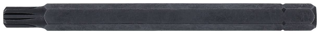 Ein langer, schwarzer, sechseckiger Metallstift mit geriffeltem Ende und abgeschrägten Kanten.