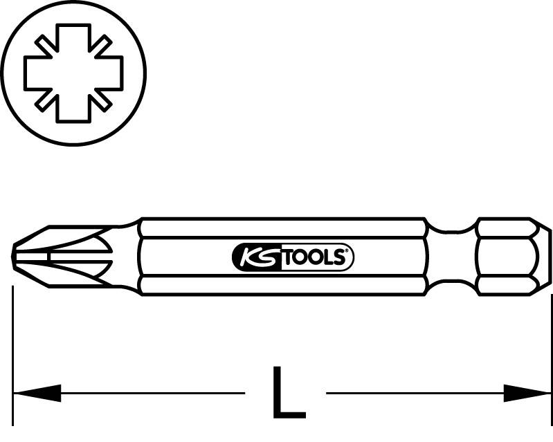 Doppelend-Bit mit Kreuzschlitz, markiert mit 'KS Tools'. Zeigt Längenmaß 'L'.