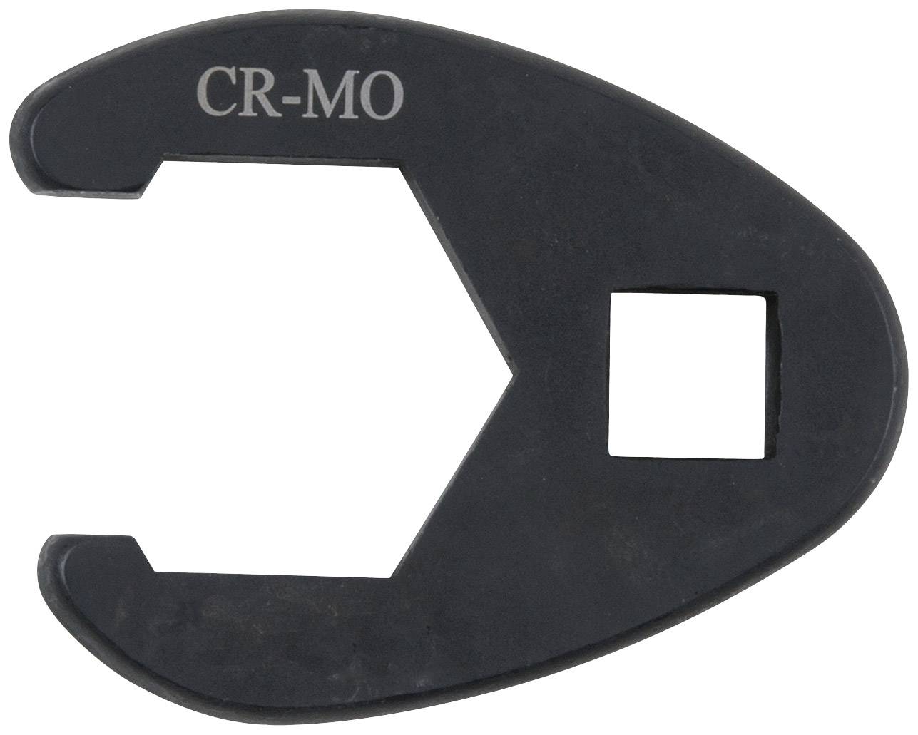 Ein schwarzes, metallisches Werkzeug mit einer nierenförmigen Öffnung und der Aufschrift 'CR-MO'. Es scheint ein Spezialwerkzeug zu sein.